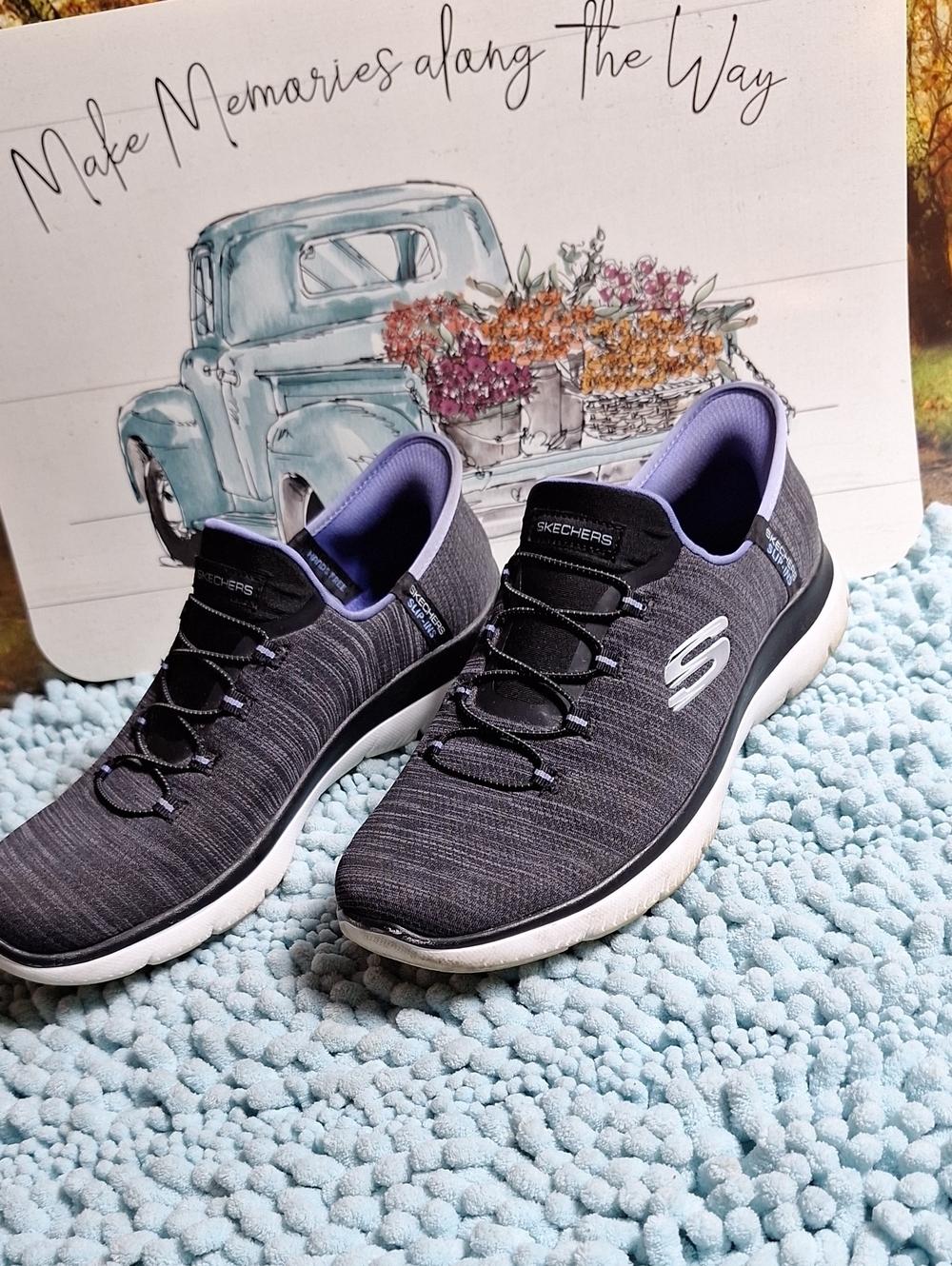 Skechers Women's Charcoal Knit Slip-On Sneakers with Lavender Lining
